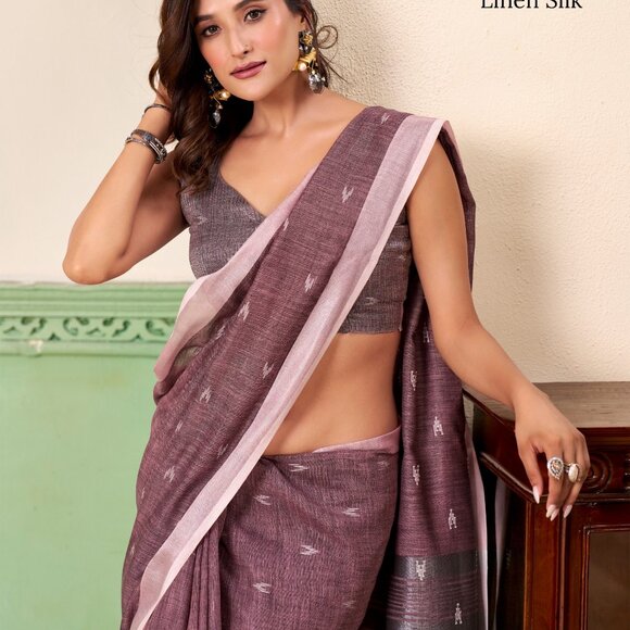 LINEN SILK SAREE - Picture 8 of 12
